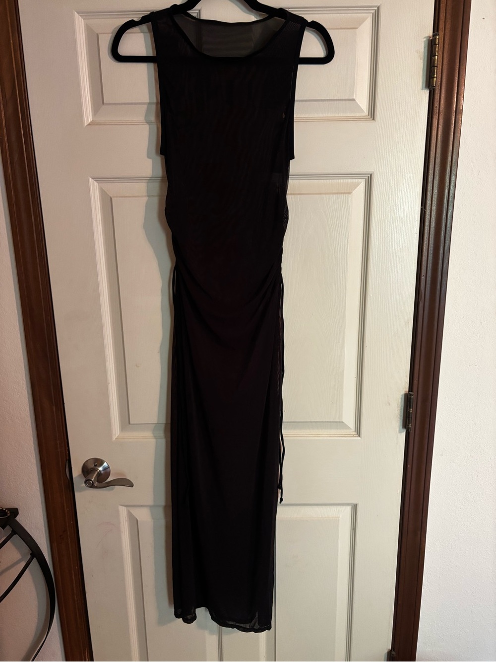 Sheer Black Mesh Maxi Cover Up Ruched Side Slit Size M Beach Swim